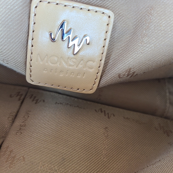 Monsac Original Handbag Purse Shoulder Bag Beige Genuine Leather - Picture 16 of 16